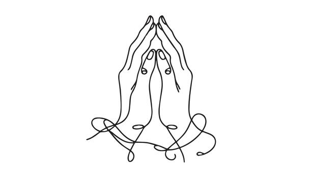 continuous line drawing of hands praying with a ribbon vector