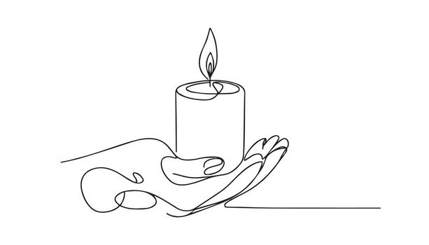continuous line drawing of a candle with a hand holding it vector