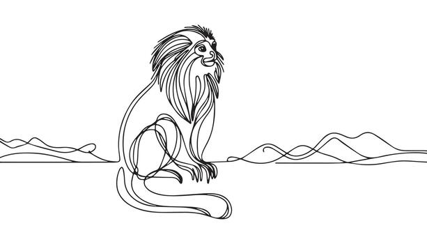 continuous line drawing of a monkey sitting on a rock vector