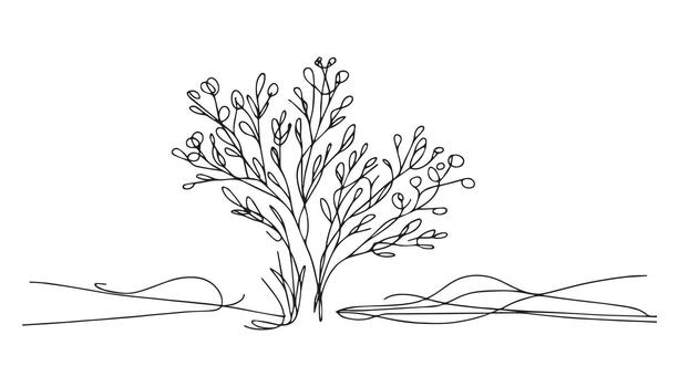 a drawing of a tree with branches and leaves vector