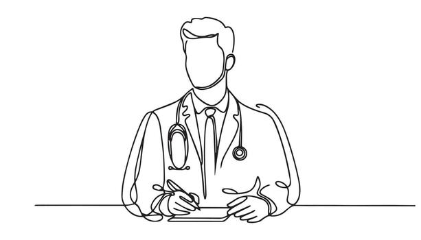 continuous line drawing of a doctor writing on a notepad vector