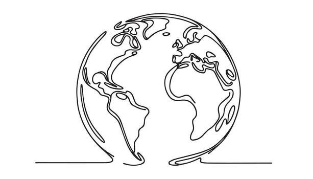 a continuous line drawing of the earth globe vector