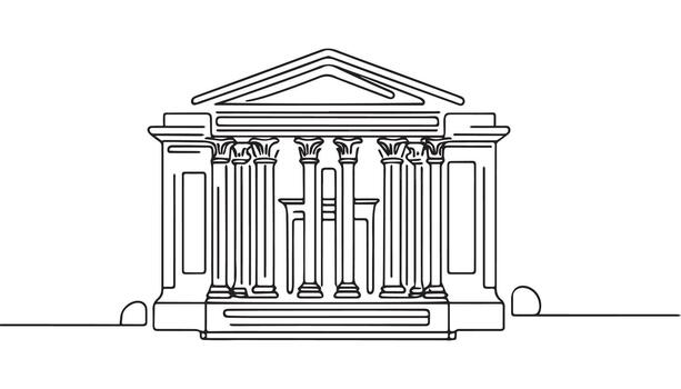 a continuous line drawing of a building with columns vector