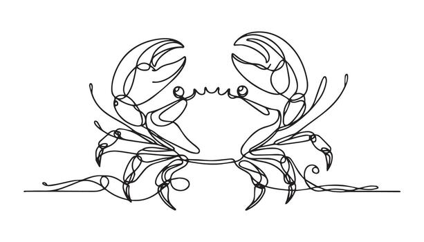 continuous line drawing of crab with a line vector