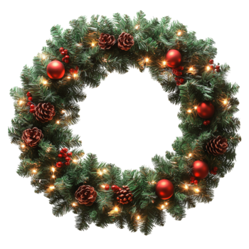 lindo feriado guirlanda decorado com enfeites e luzes para festivo celebrações png