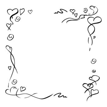 Continuous flowing line hearts arranged around square border with copy space, playful and tender. Hand drawn ink frame. Love-themed label, wedding blog design, romantic stationery template. vector