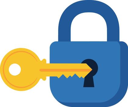 Padlock and key unlocking safety and security concept visual. vector