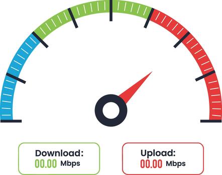 Network speed test meter with download and upload indicators. vector