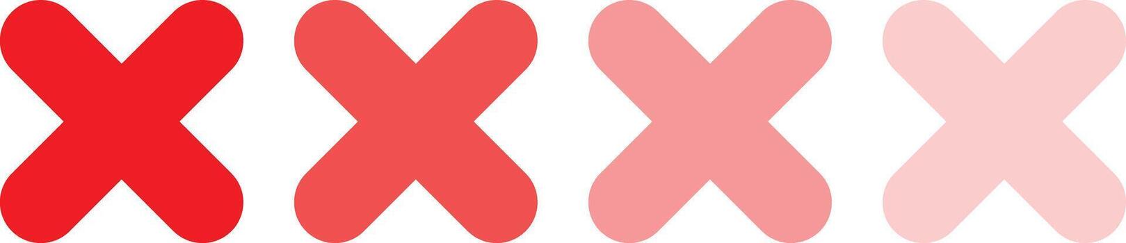 Rounded Red Cross Mark X Symbol Icons Set, Wrong Incorrect Sign, Deny Cancel Button, Error Indication Graphic, Decline Rejection vector