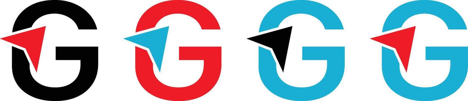 Letter G Navigation Logo Icons Set, Alphabet Symbol Compass Sign, Location Pointer Map Graphic, Modern Abstract Brand Identity vector