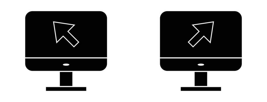 Computer Monitor Display Icons Set, Cursor Arrow Click Symbol, Digital Interface Technology Device Graphic, Simple Web User vector