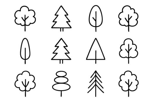 Trees doodle icon set nature elements and forest trees. stock vector