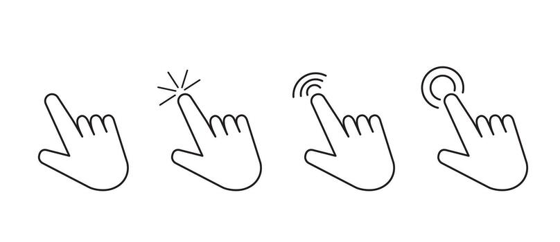 Cursor set arrow pointer, click here mouse load symbol. Pointer cursor and loading icon. Cursors icons click set. Touch screen symbol, pointer sign and symbol. vector