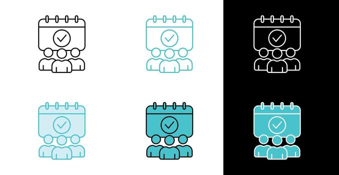 People with calendar icon for event organization and business scheduling in line and fill style vector