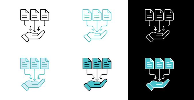 Hand receiving files icon for document transfer and data management in line and fill style vector