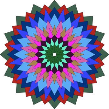 Vibrant geometric layered star shape pattern abstract colorful mandala design vector