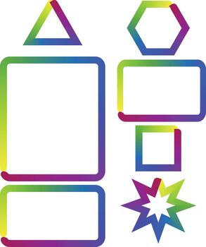 Geometric shapes with colorful gradient outlines on white background. vector