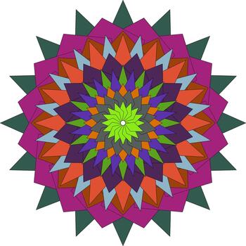 Vibrant geometric layered mandala design with sharp triangular and diamond shapes vector