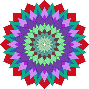 Intricate colorful geometric radial pattern with vibrant symmetrical shapes. vector