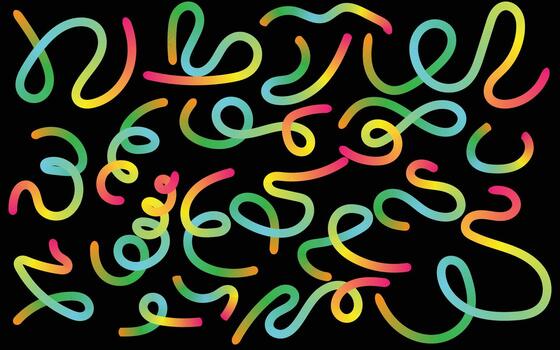 Abstract gradient colorful wavy lines and curly shapes on background vector