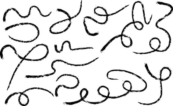 Grungy abstract hand drawn line set, textured ink stroke design elements vector