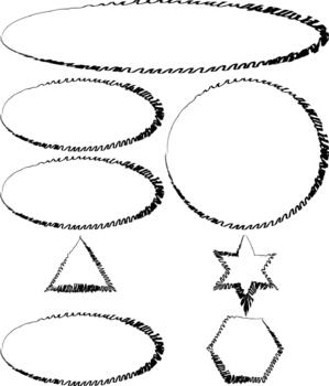 Scribble outline geometric shapes set circle, oval, star, triangle, hexagon vector