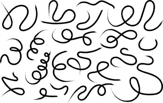 Hand drawn rough black scribble lines loops and spirals design elements vector