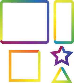 Vibrant gradient outlines of geometric shapes frames, star and triangle vector