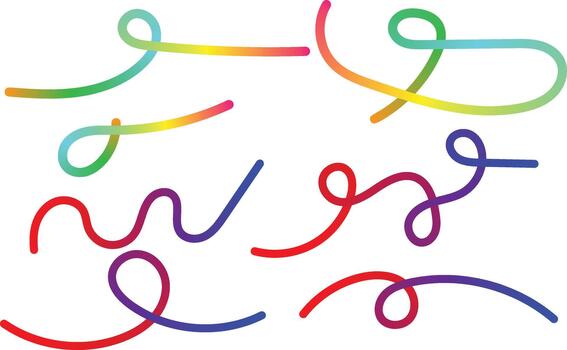 Colorful gradient wavy and looping lines abstract design element set vector