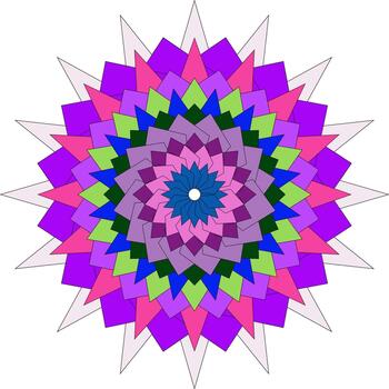 Colorful geometric layered mandala design with abstract triangles and squares vector