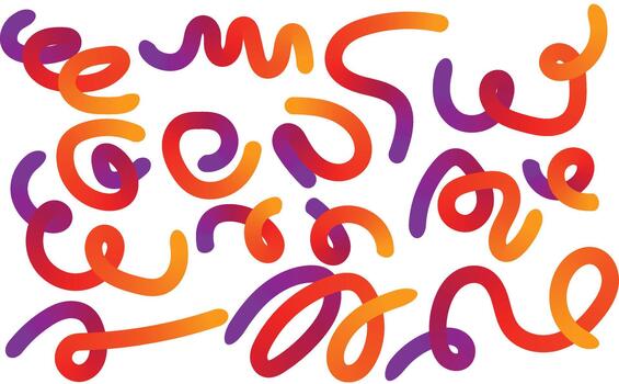 Energetic gradient abstract squiggly lines pattern on clean white background vector