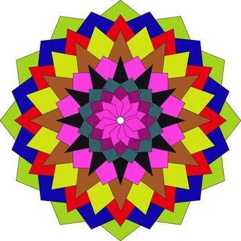 Vibrant geometric mandala design with radial symmetry and colorful polygons pattern vector