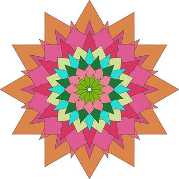 Vibrant geometric layered star mandala design with colorful triangular shapes vector