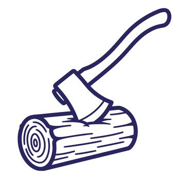 hacha el cortar un Iniciar sesión en un sencillo contorno ilustración para silvicultura y tala de madera conceptos vector