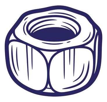 Detailed illustration of a hexagonal nut used in construction and engineering vector