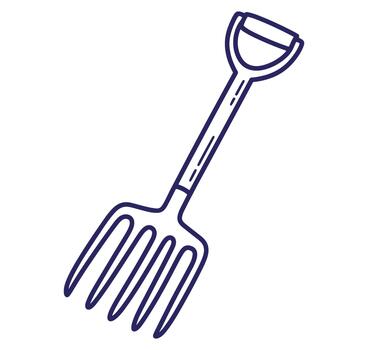 Outline illustration of a gardening pitchfork isolated on a white background for various design projects vector