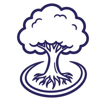 Simple and elegant line drawing of a stylized tree with roots and rounded crown vector