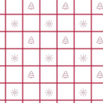Christmas Pattern Grid With Trees and Snowflakes in Red Plaid Design vector