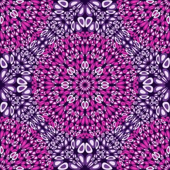 Boho violet geometric kaleidoscope mandala ornament pattern background - psychedelic bohemian abstract art design vector