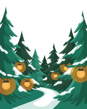 Christmas Tree Path with Ornaments Frame design vector