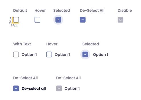 ui caja y radio botón estados y variaciones vector
