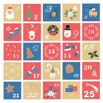 Christmas Advent Calendar Design with Holiday Characters and Symbols vector