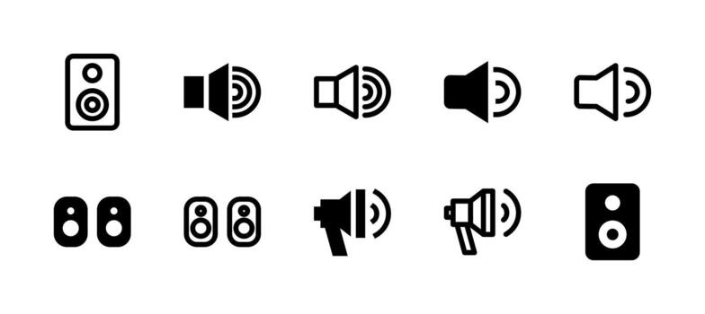 Speaker Icon Set Line and Solid style for Audio Output vector
