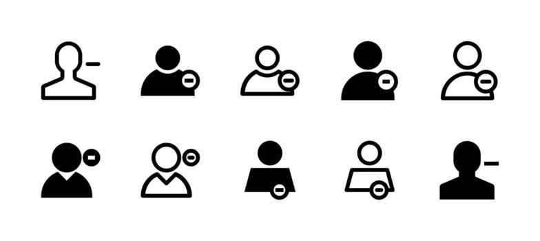 Remove User Icon Set Line and Solid style for Account Deletion vector