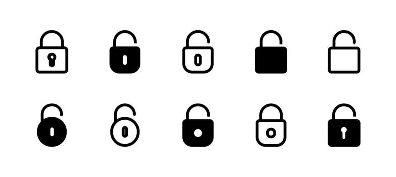 Unlock Icon Set Line and Solid style for Secure Access vector