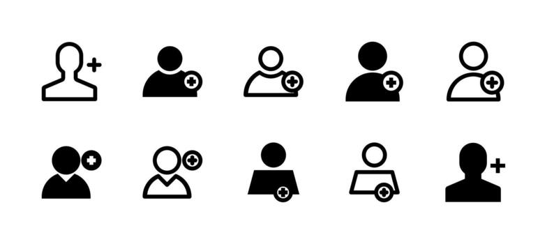 Add User Icon Set Line and Solid style for Account Registration vector