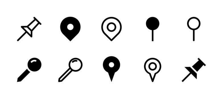 Pin Icon Set Line and Solid style for Location Marker vector