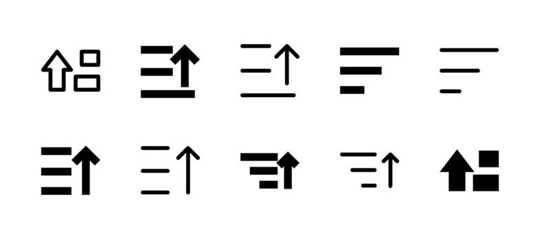 Sort Ascending Icon Set Line and Solid style for Data Ordering vector