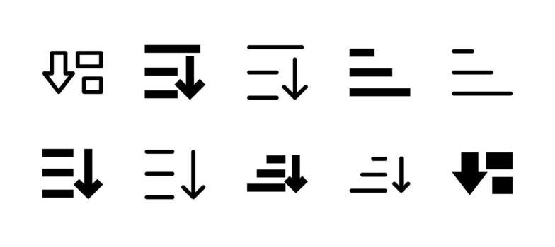 Sort Descending Icon Set Line and Solid style for Data Ordering vector