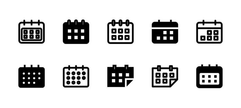 Calendar Icon Set Line and Solid style for Time Management vector
